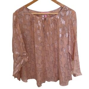 Lilly Pulitzer Willa Sheer Top Silk Metallic Boho Luxury Chiffon Women Size XL